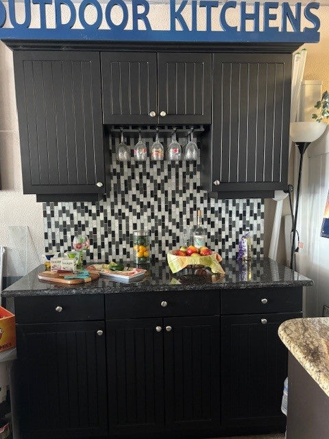 Outdoor Weatherproof Cabinetry with Granite Countertop Display Unit - Black
