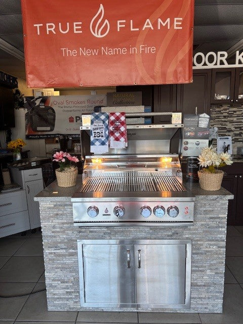 True Flame Display Unit with Stainless Steel Doors and Tile Face